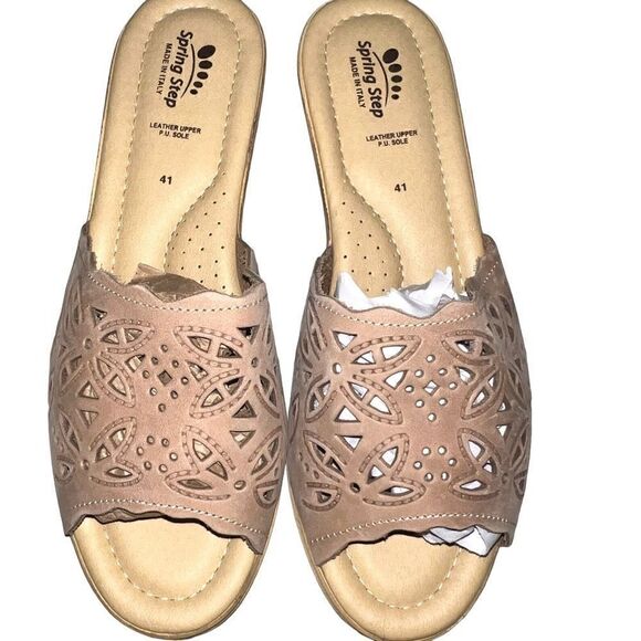 Spring Step women’s Estella Slide Sandal Made in  Italy Tan Size 41 US 10/10 1/2 - Picture 2 of 6